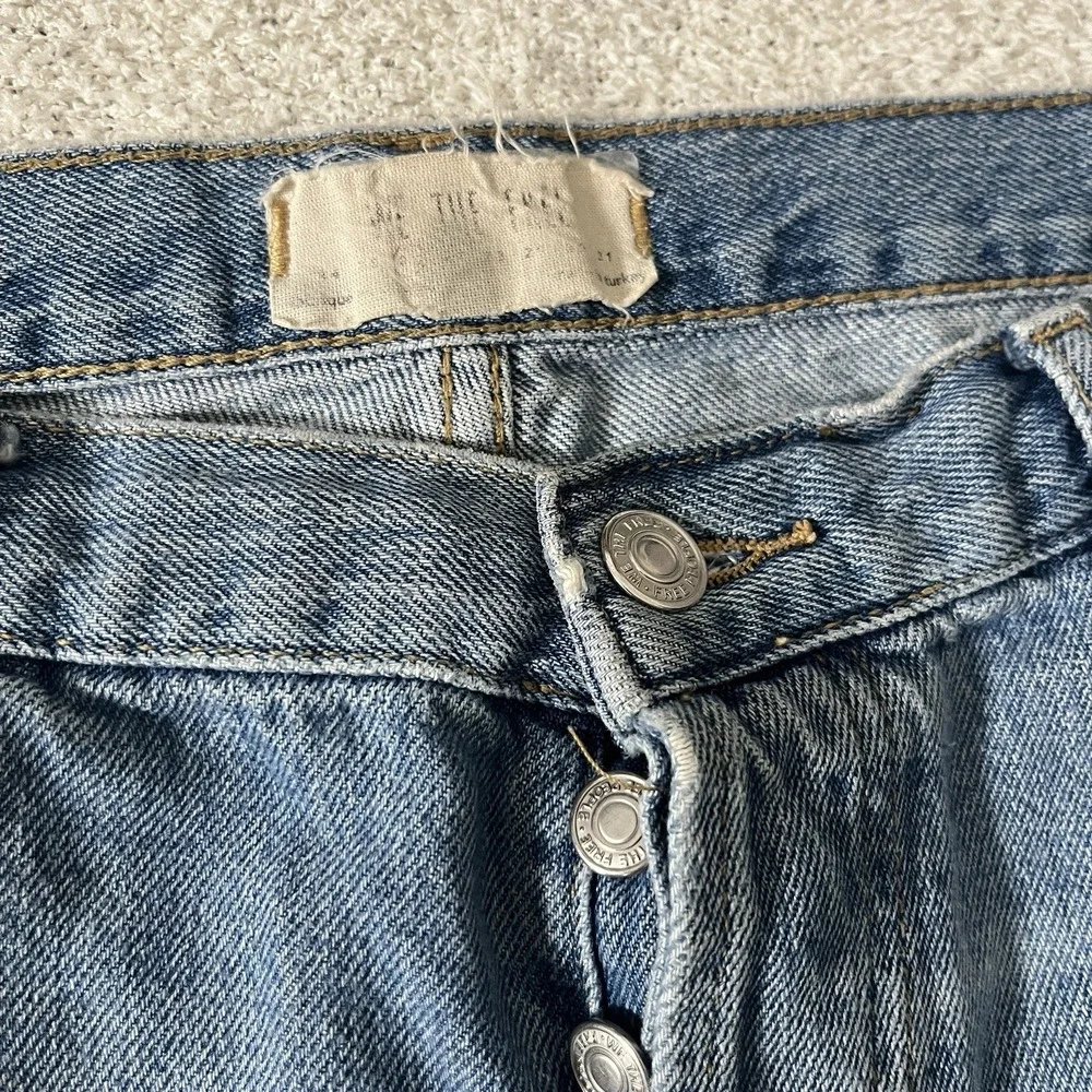 We The Free Jeans Women 28 Blue Distressed Straight Leg High Rise Button Fly Raw